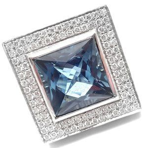Pasquale Bruni 18k White Gold Diamond London Blue Topaz Large Ring